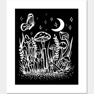 Wild Foliage Garden Witch Crystals, Mushrooms, Moth, Moon Posters and Art